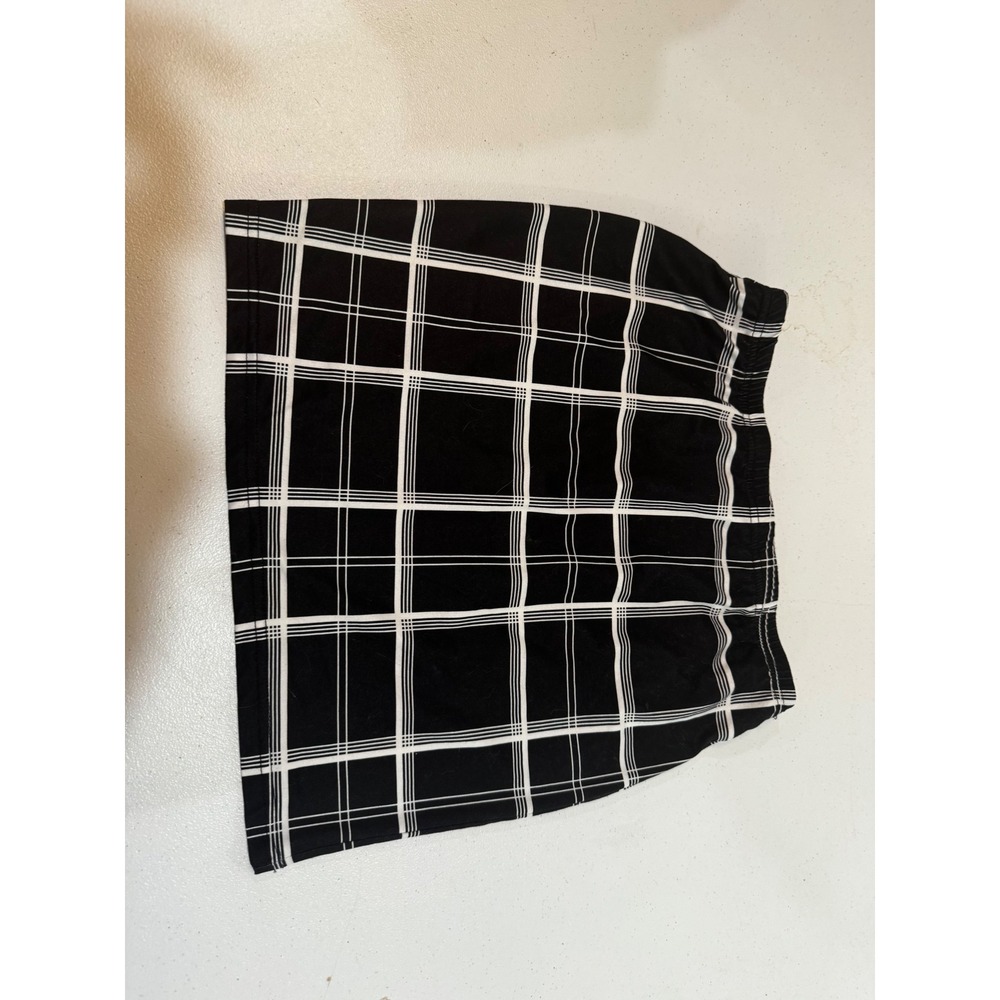 SHEIN Black and White Plaid Mini Skirt Elastic Waist Bodycon Grid Print Size 6 M